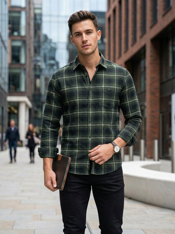 Deep Green Checked Casual Shirt
