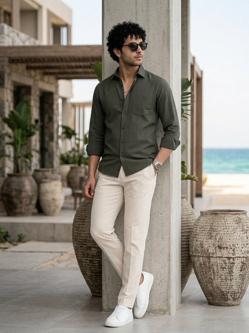 Woodland Green and Black Micro Checked Casual Shirt