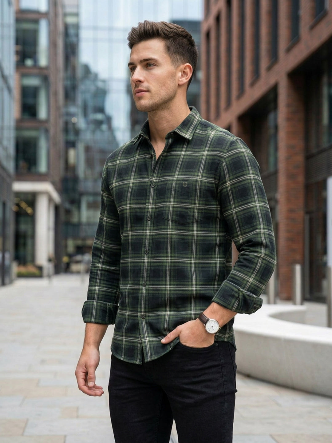 Deep Green Checked Casual Shirt