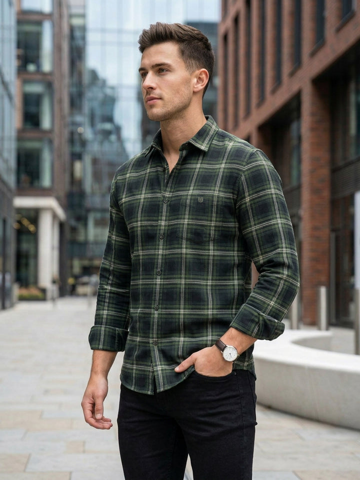 Deep Green Checked Casual Shirt