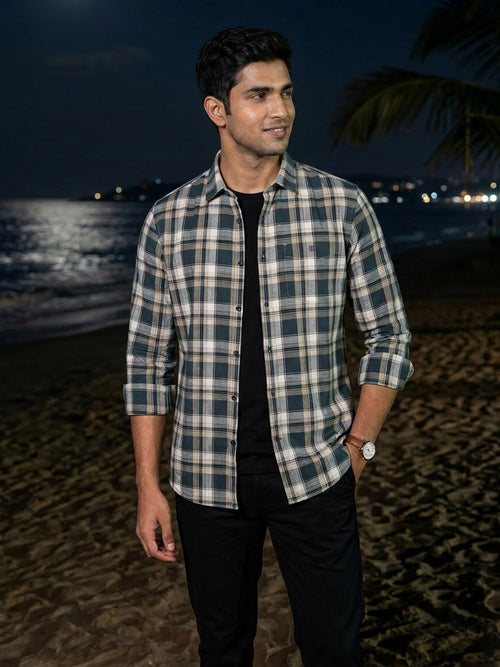 Dusty Sage and Ivory Checked Casual Shirt