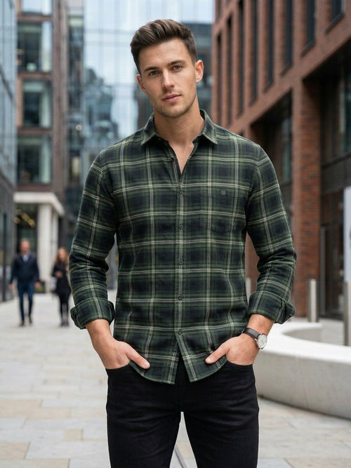 Deep Green Checked Casual Shirt