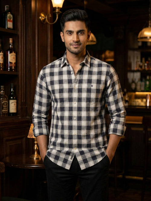 Coral Black and White Checked Casual Shirt