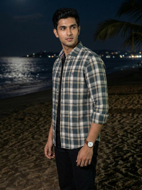 Dusty Sage and Ivory Checked Casual Shirt