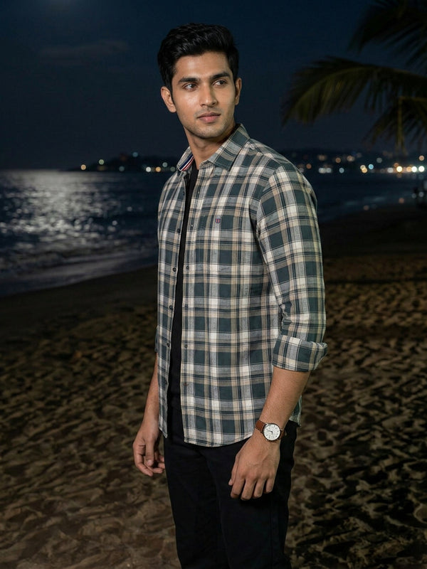 Dusty Sage and Ivory Checked Casual Shirt