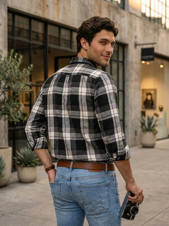 Deep Ash Black Checked Casual Shirt