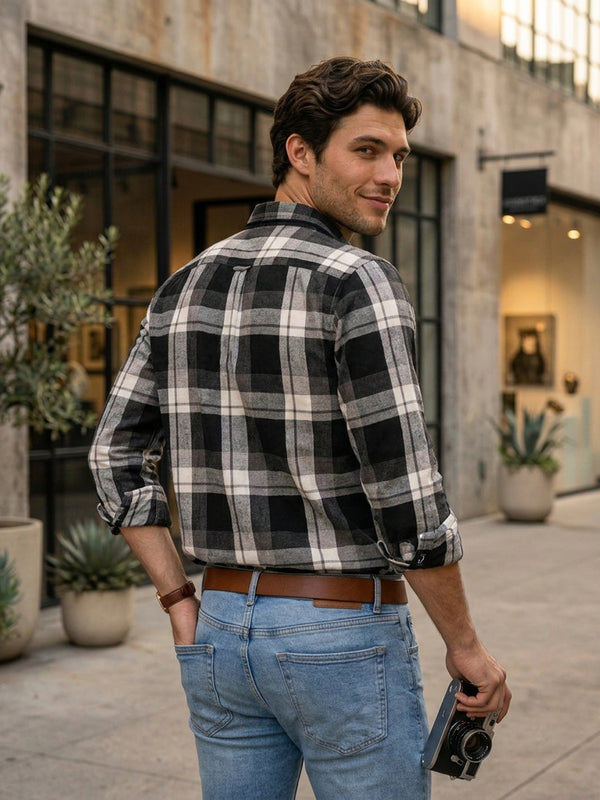 Deep Ash Black Checked Casual Shirt