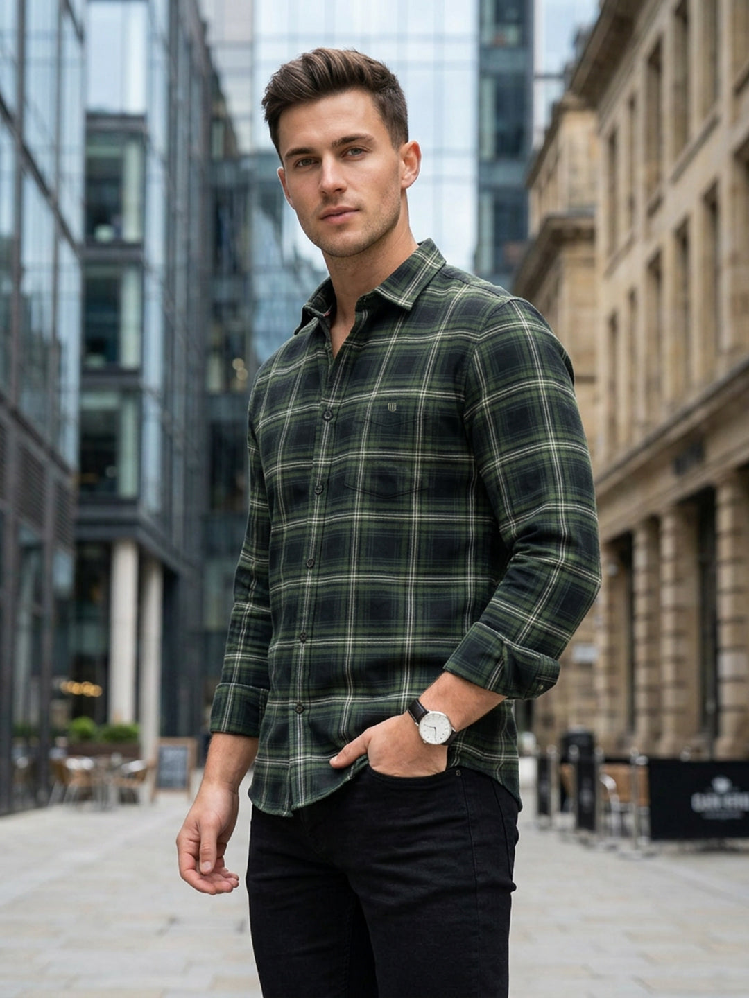 Deep Green Checked Casual Shirt