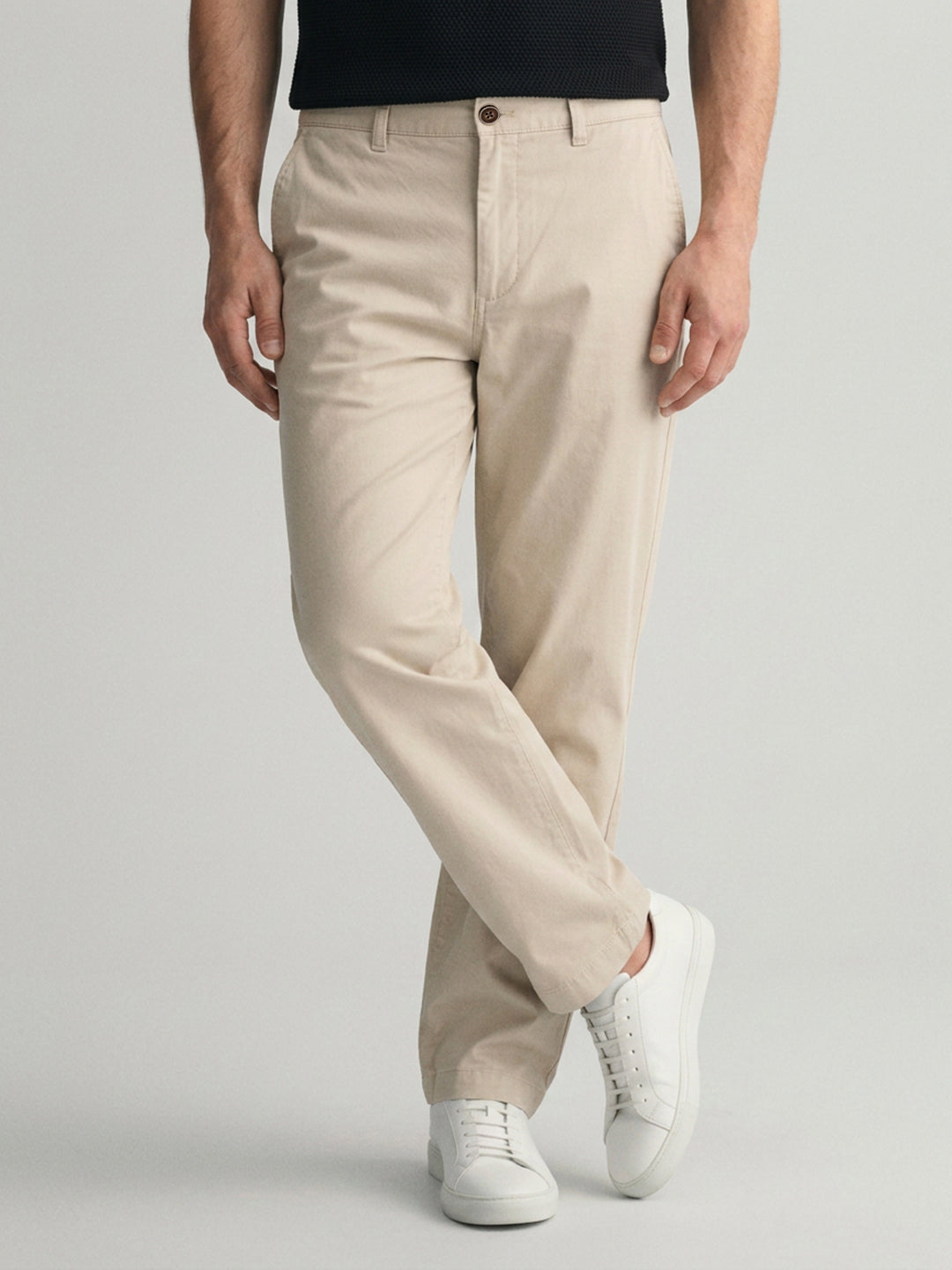 Beige Sand Solid Casual Trousers