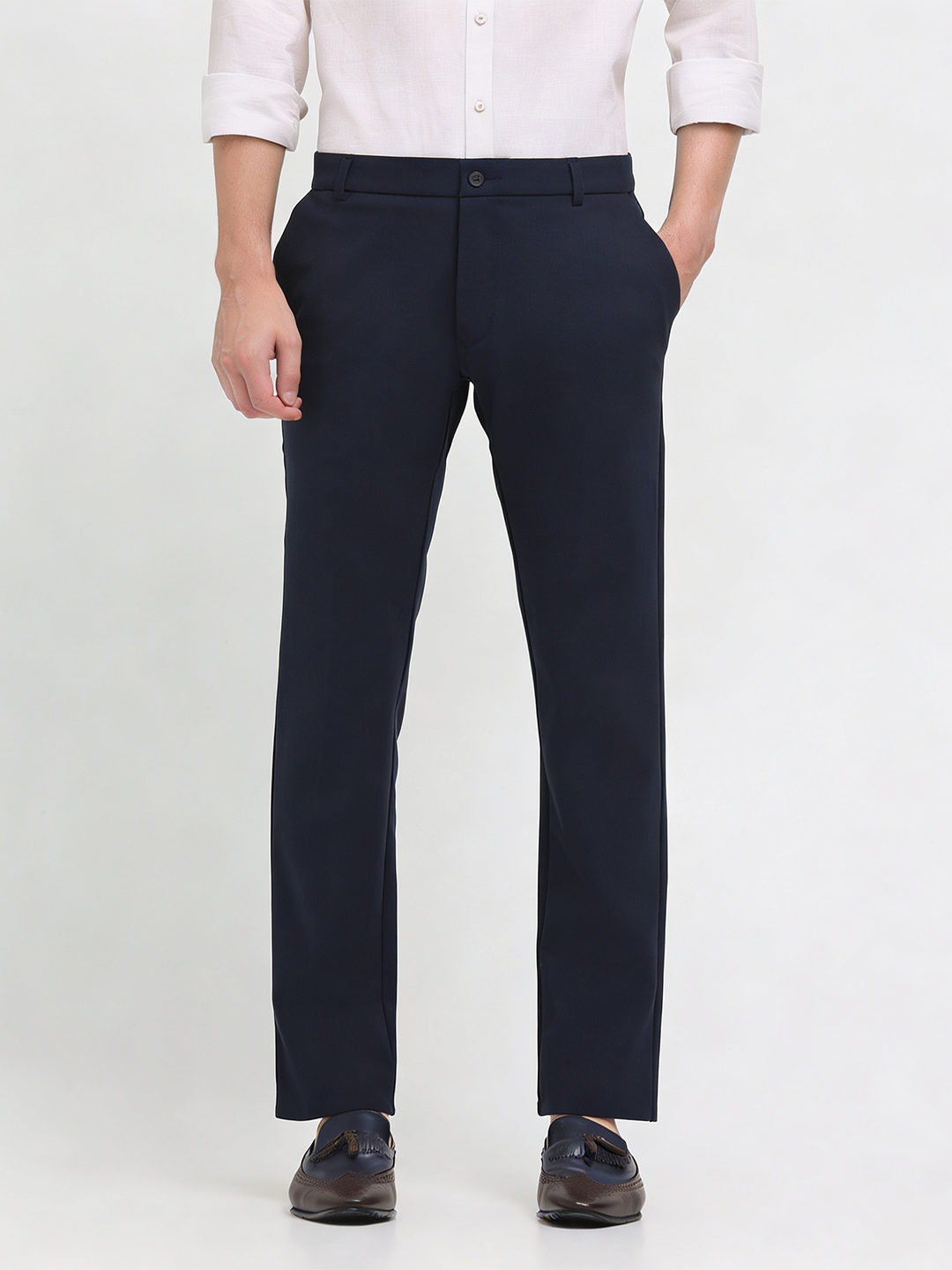 Navy Casual Solid Casual Trousers