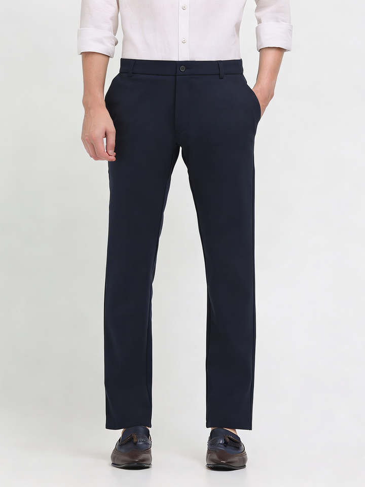 Navy Casual Solid Casual Trousers