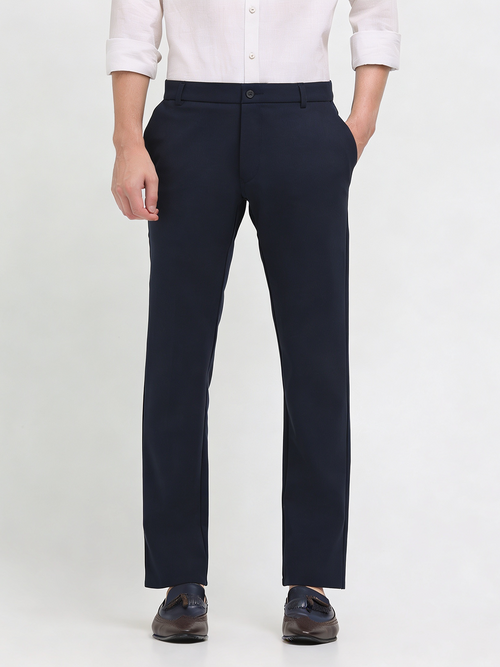 Navy Casual Solid Casual Trousers