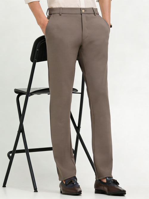 Taupe Cream Solid Casual Trousers