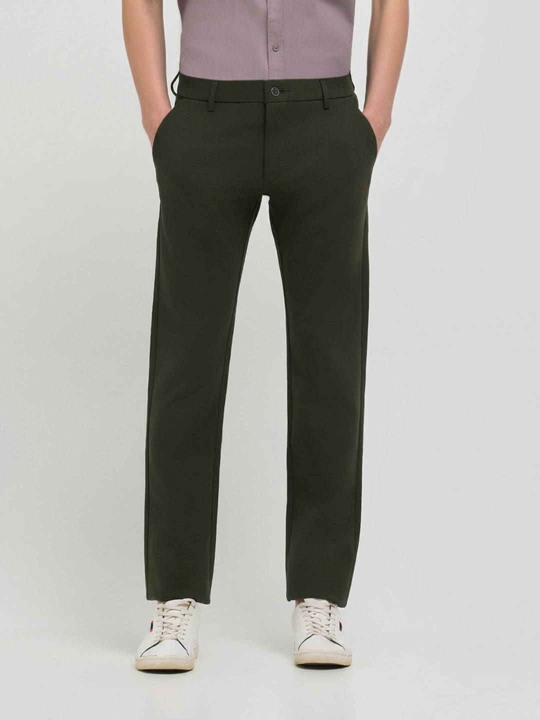 Dark Olive Solid Casual Trousers
