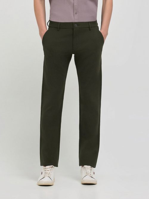 Dark Olive Solid Casual Trousers