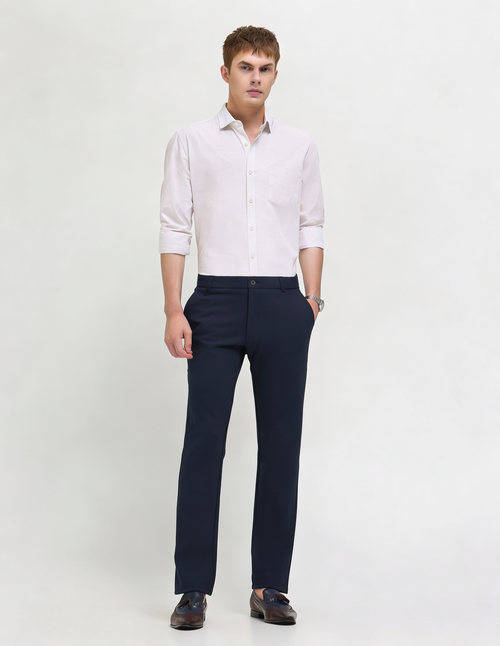 Navy Casual Solid Casual Trousers