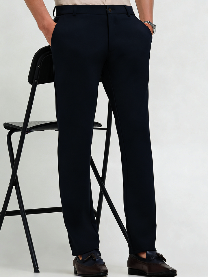 Cobalt Blue Solid Casual Trousers
