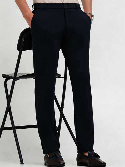 Cobalt Blue Solid Casual Trousers