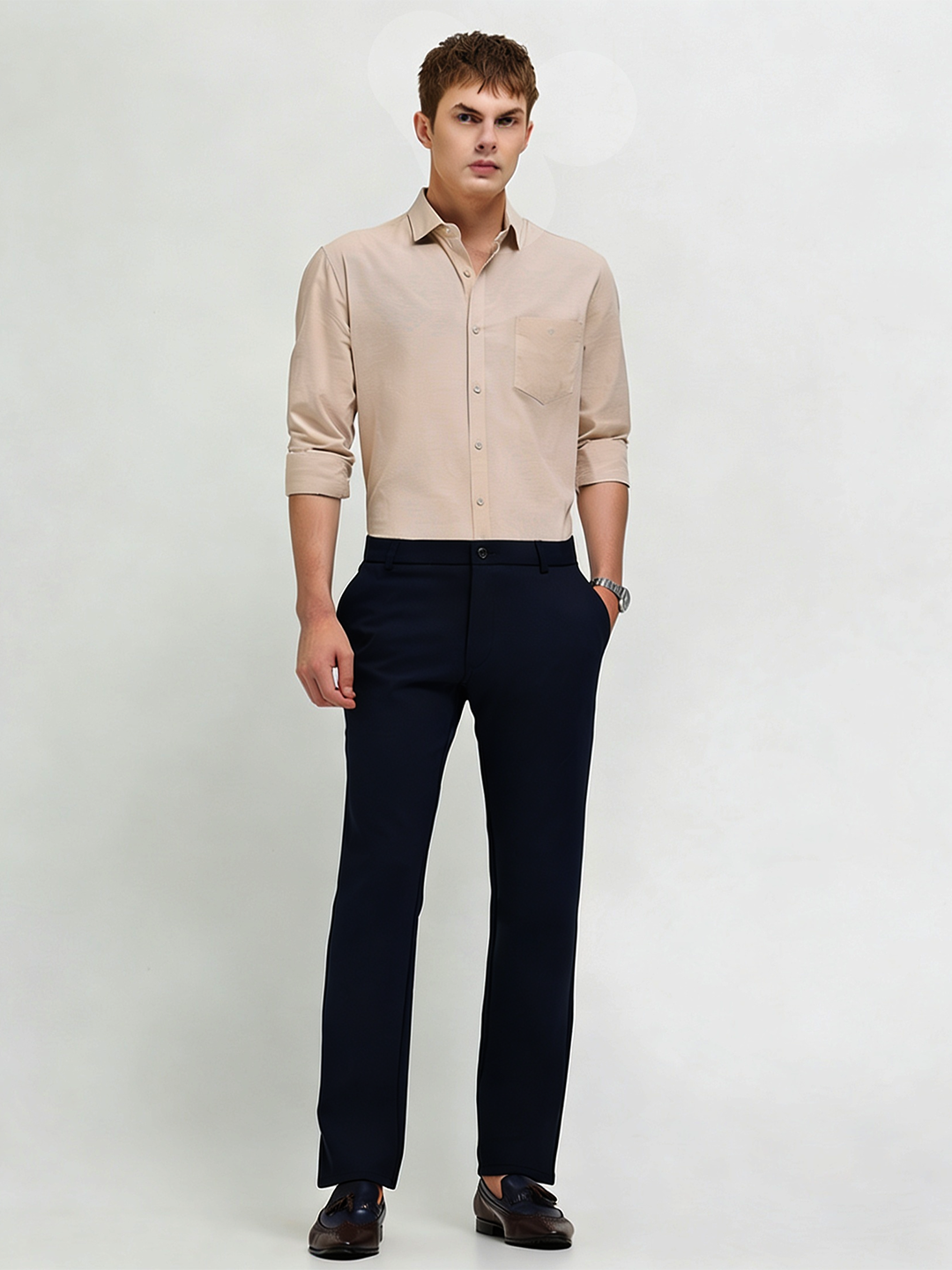 Cobalt Blue Solid Casual Trousers
