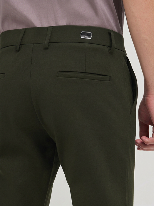 Dark Olive Solid Casual Trousers