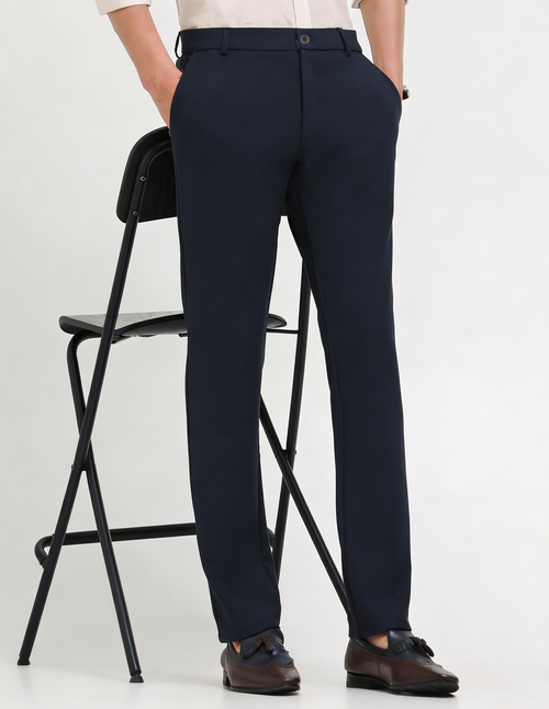 Navy Casual Solid Casual Trousers