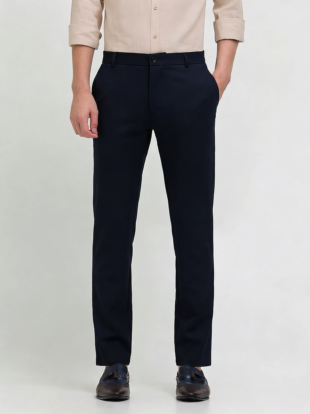 Cobalt Blue Solid Casual Trousers