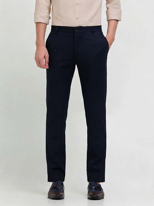 Cobalt Blue Solid Casual Trousers