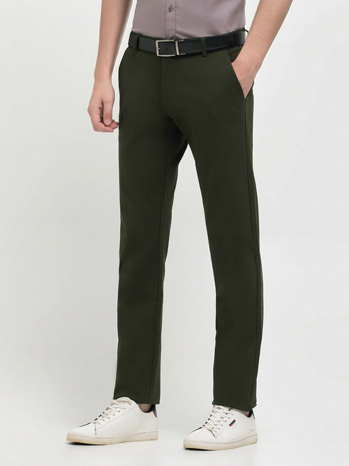 Dark Olive Solid Casual Trousers