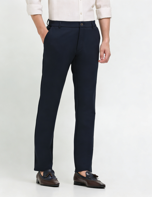 Navy Casual Solid Casual Trousers