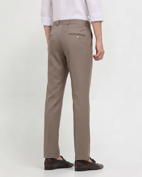 Taupe Cream Solid Casual Trousers