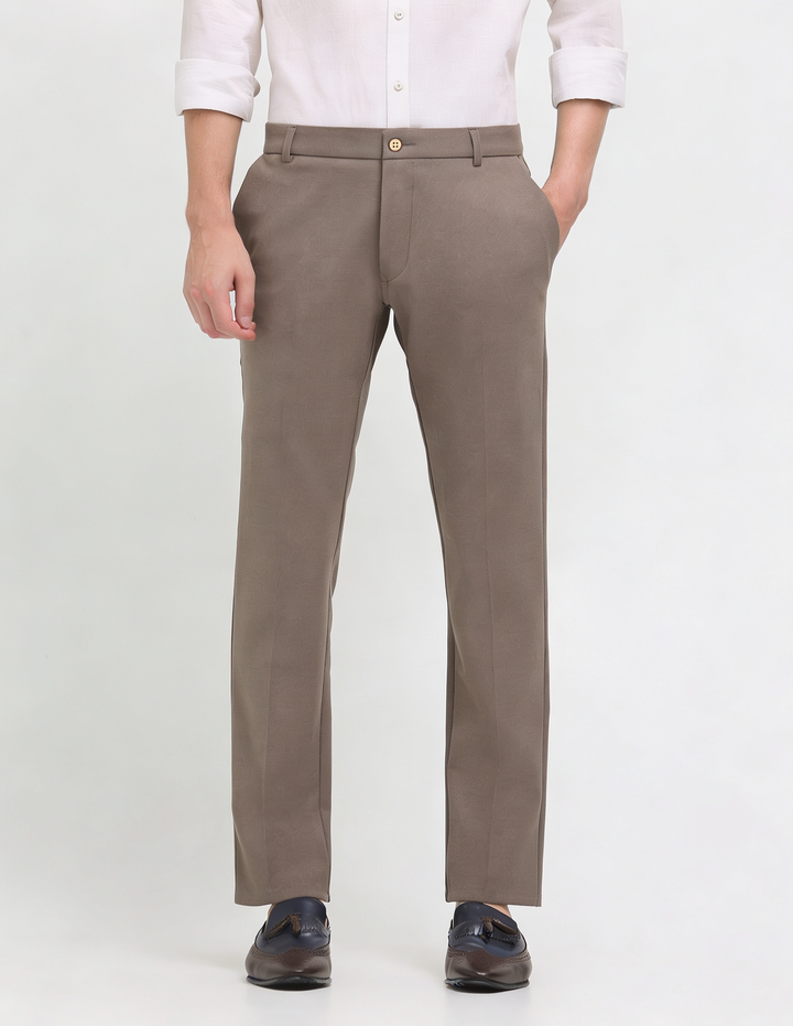 Taupe Cream Solid Casual Trousers