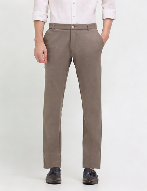 Taupe Cream Solid Casual Trousers