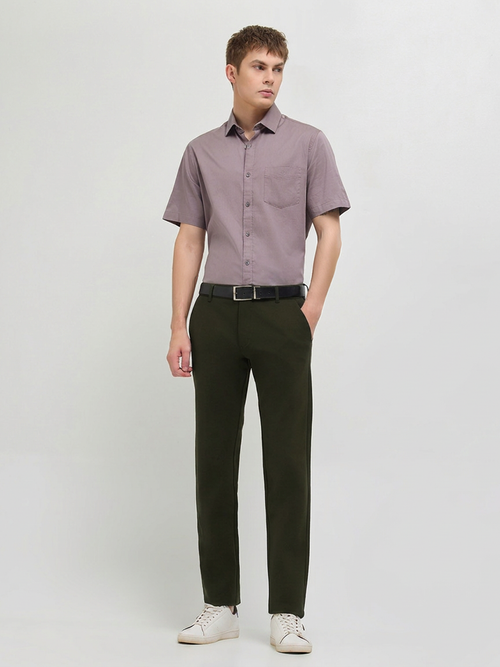 Dark Olive Solid Casual Trousers