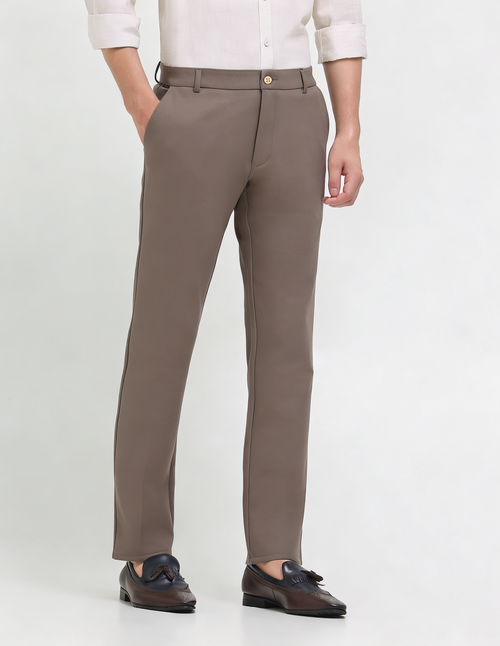 Taupe Cream Solid Casual Trousers