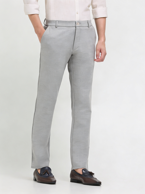 Light Grey Solid Casual Trousers