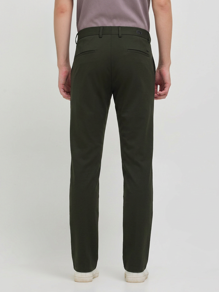 Dark Olive Solid Casual Trousers
