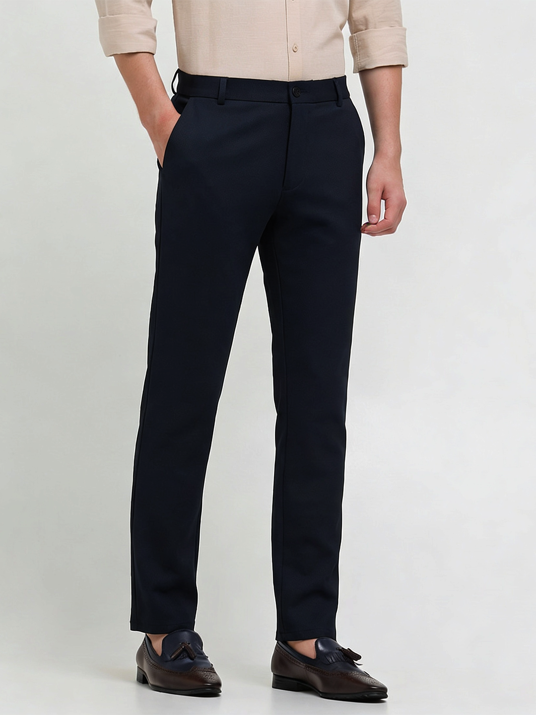 Cobalt Blue Solid Casual Trousers