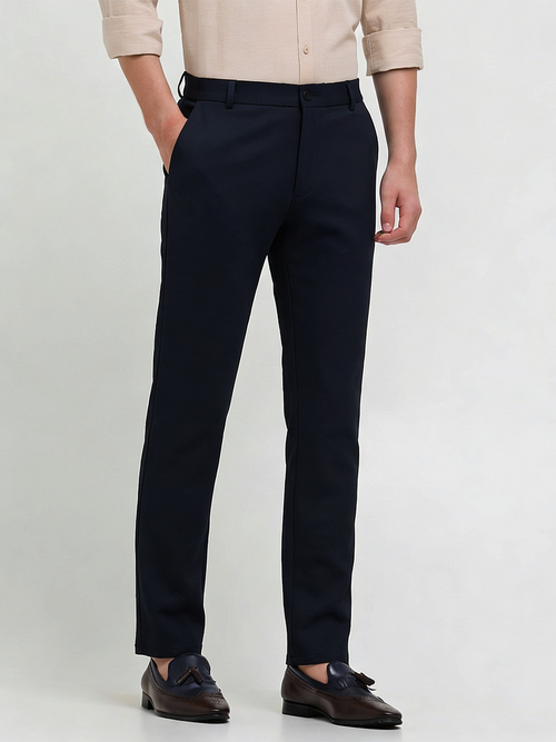 Cobalt Blue Solid Casual Trousers