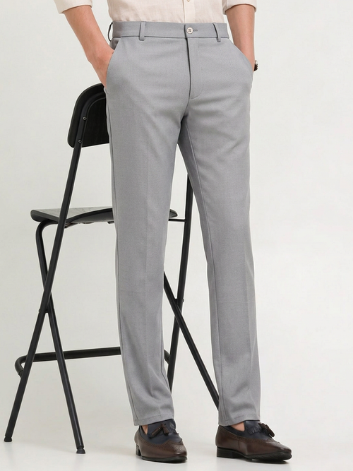 Light Grey Solid Casual Trousers