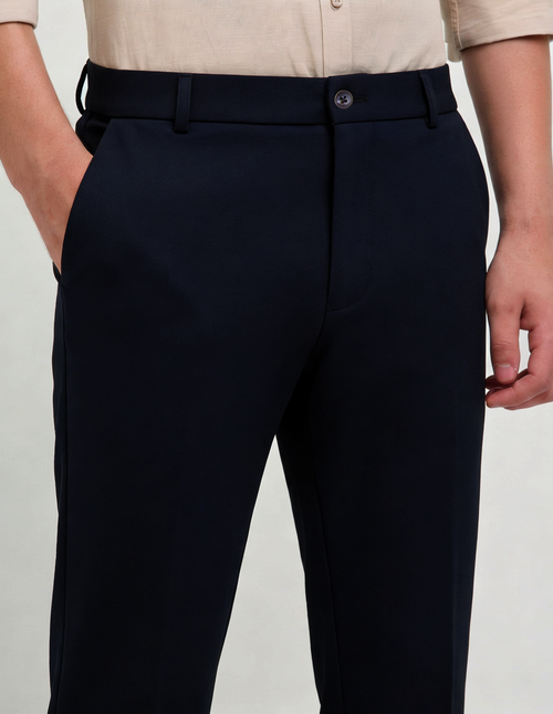Cobalt Blue Solid Casual Trousers