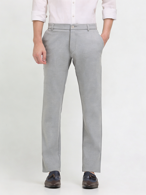 Light Grey Solid Casual Trousers