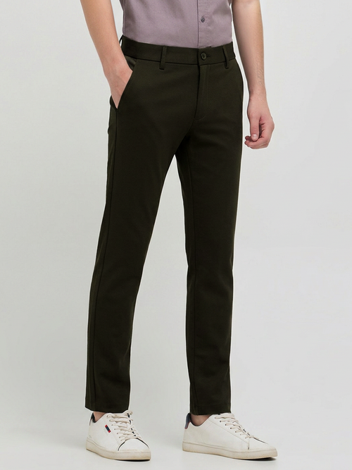 Dark Olive Solid Casual Trousers