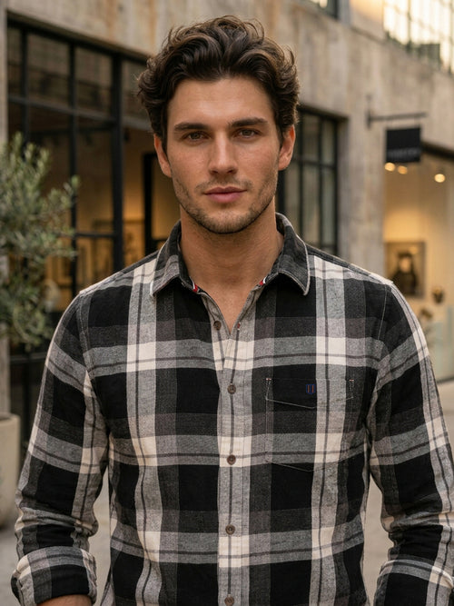 Deep Ash Black Checked Casual Shirt