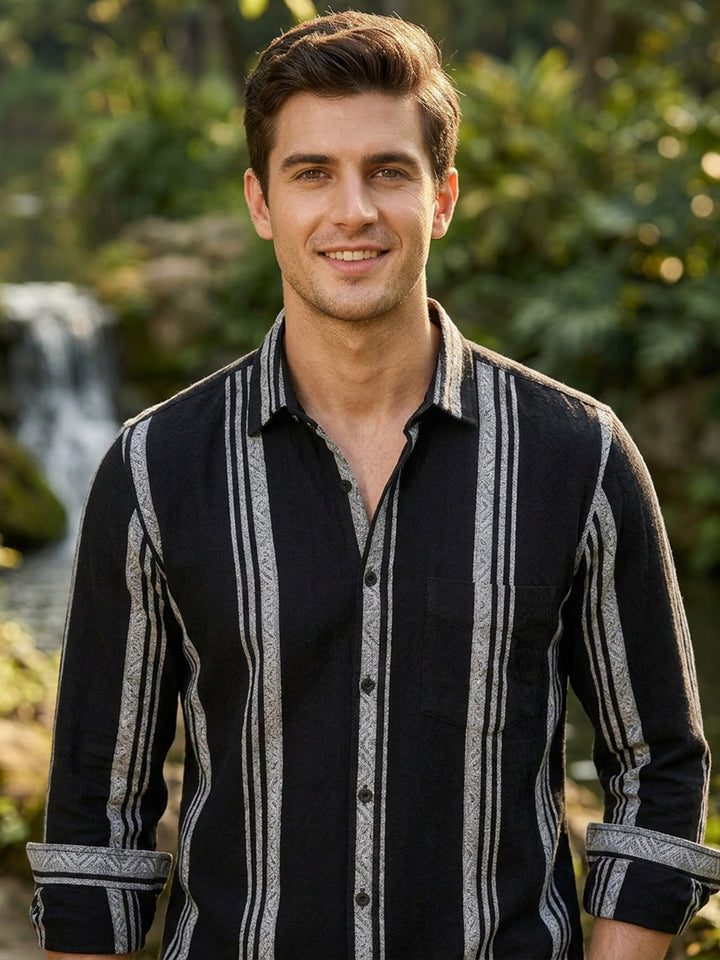 Black and White Stripes Casual Shirt