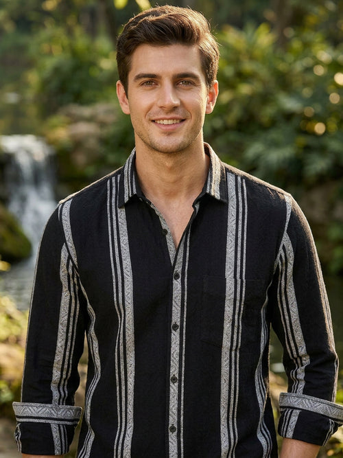 Black and White Stripes Casual Shirt