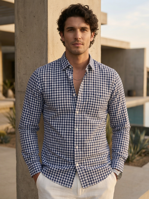Ocean Ink Micro Checked Casual Shirt