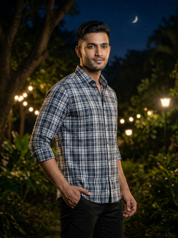 Steel Navy Checked Casual Shirt