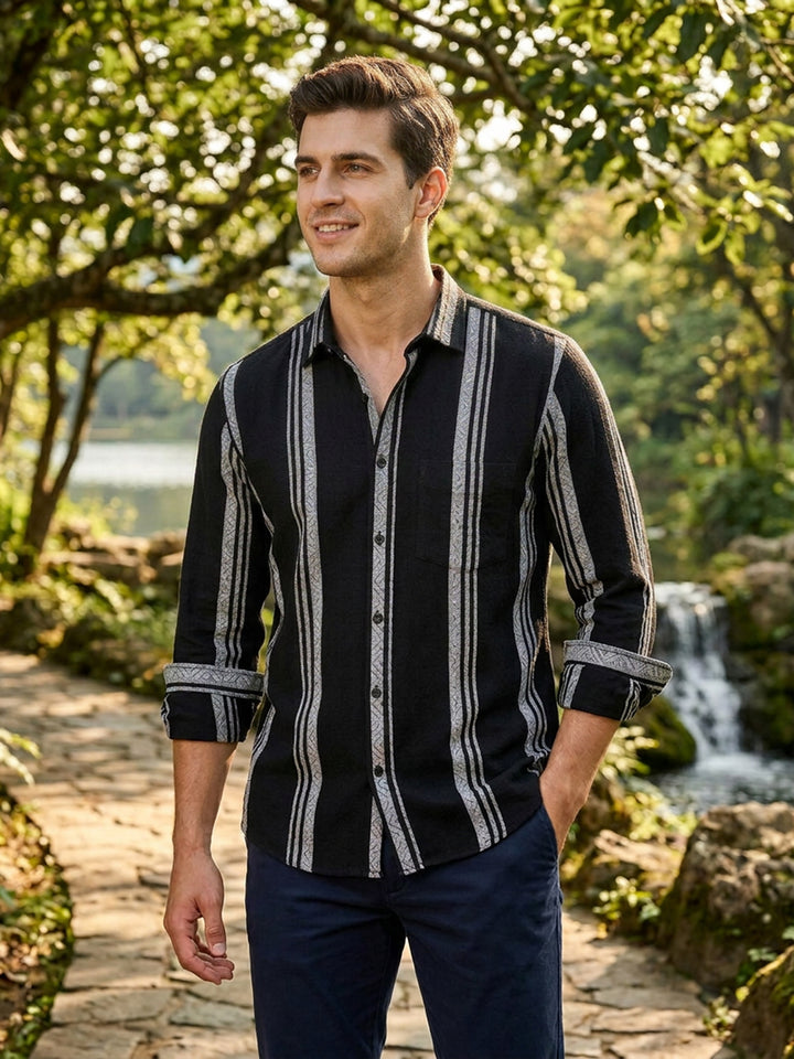 Black and White Stripes Casual Shirt