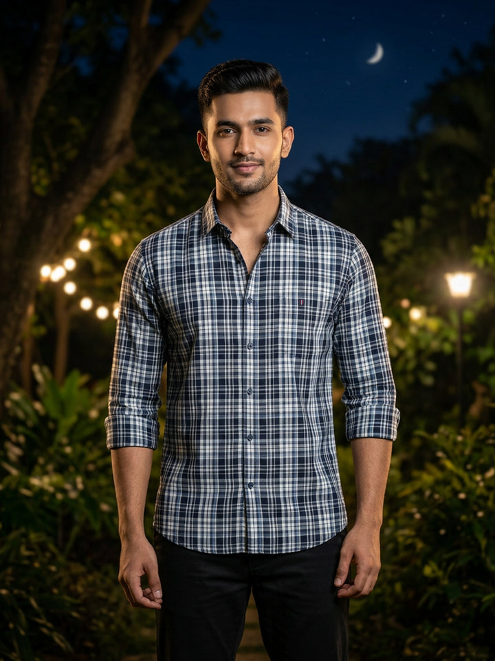 Steel Navy Checked Casual Shirt
