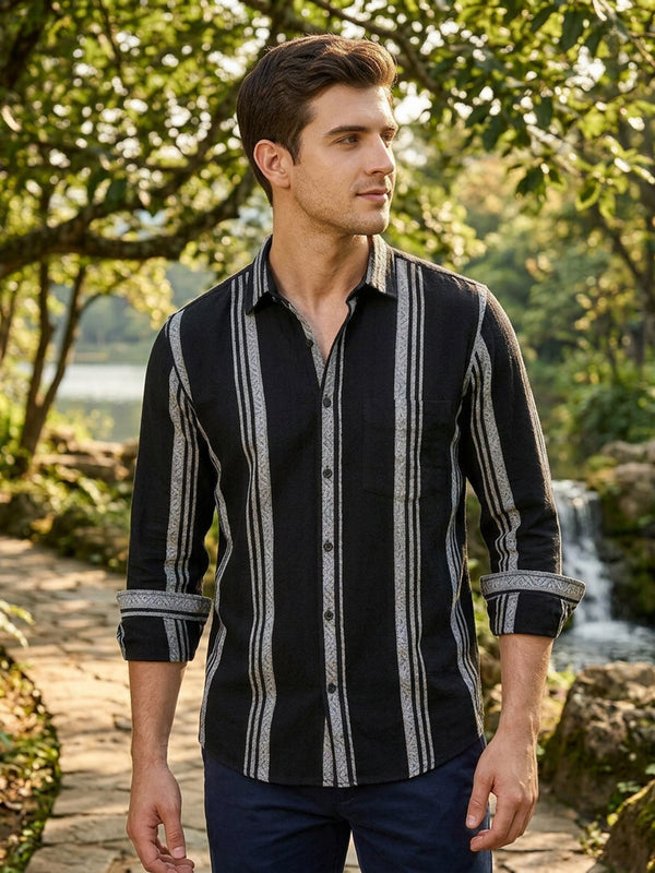 Black and White Stripes Casual Shirt